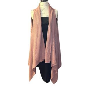 LOFT One Size Dusty Rose Pink Sweater Long Open Front Cardigan Sweater Vest